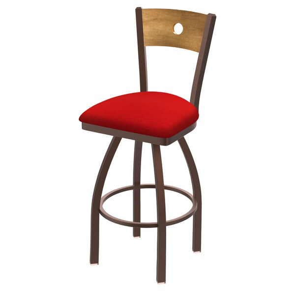 25" Swivel Counter Stool, Bronze Finish, Med Back, Canter Red Seat